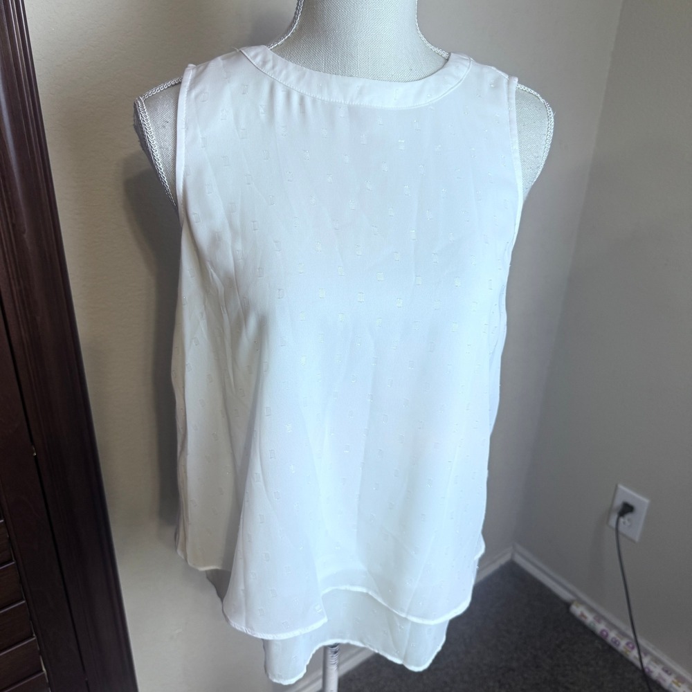 Apt.‎ 9 Womens White Sleeveless Clip Dot Tiered Blouse sz M Office Coquette